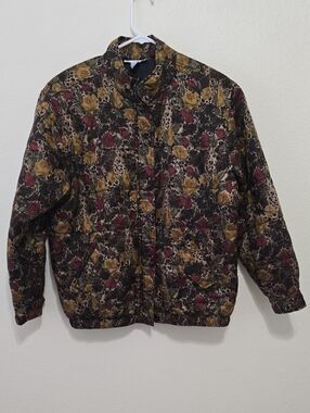 Anna And Frank Gold Floral & Burgundy Silk, Quilted Jacket